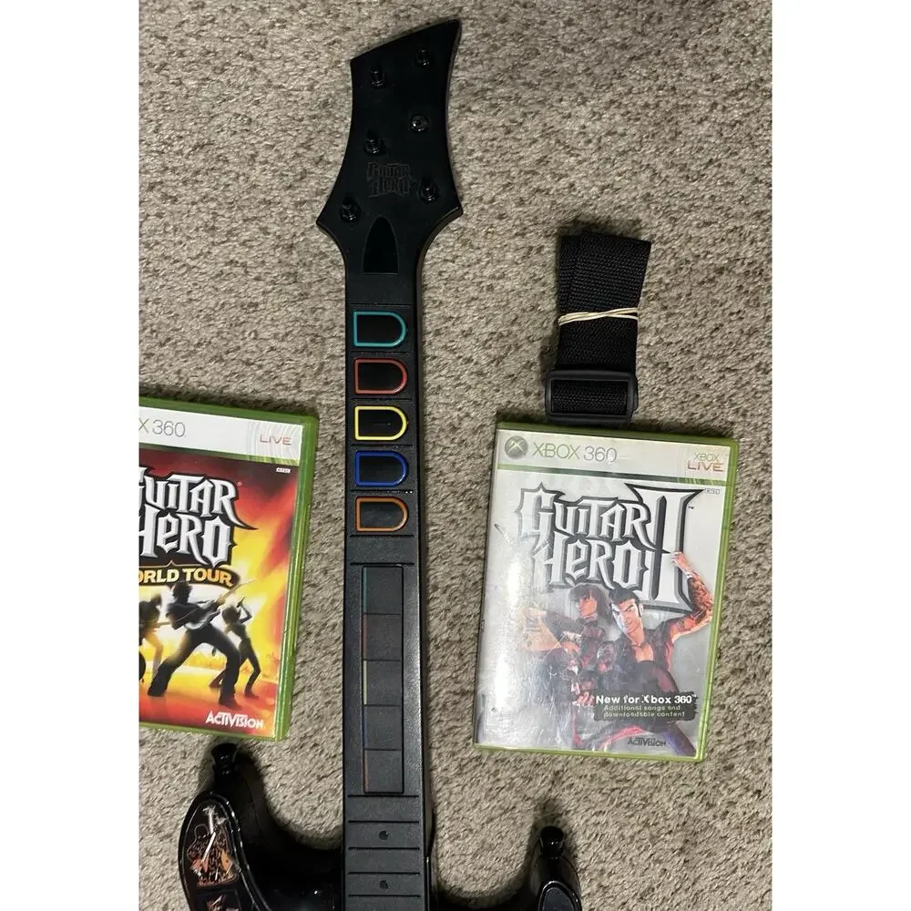 Xbox 360 Guitar Hero Bundle w/ 2 Games World Tour GH 2 Tested Fast Shipping